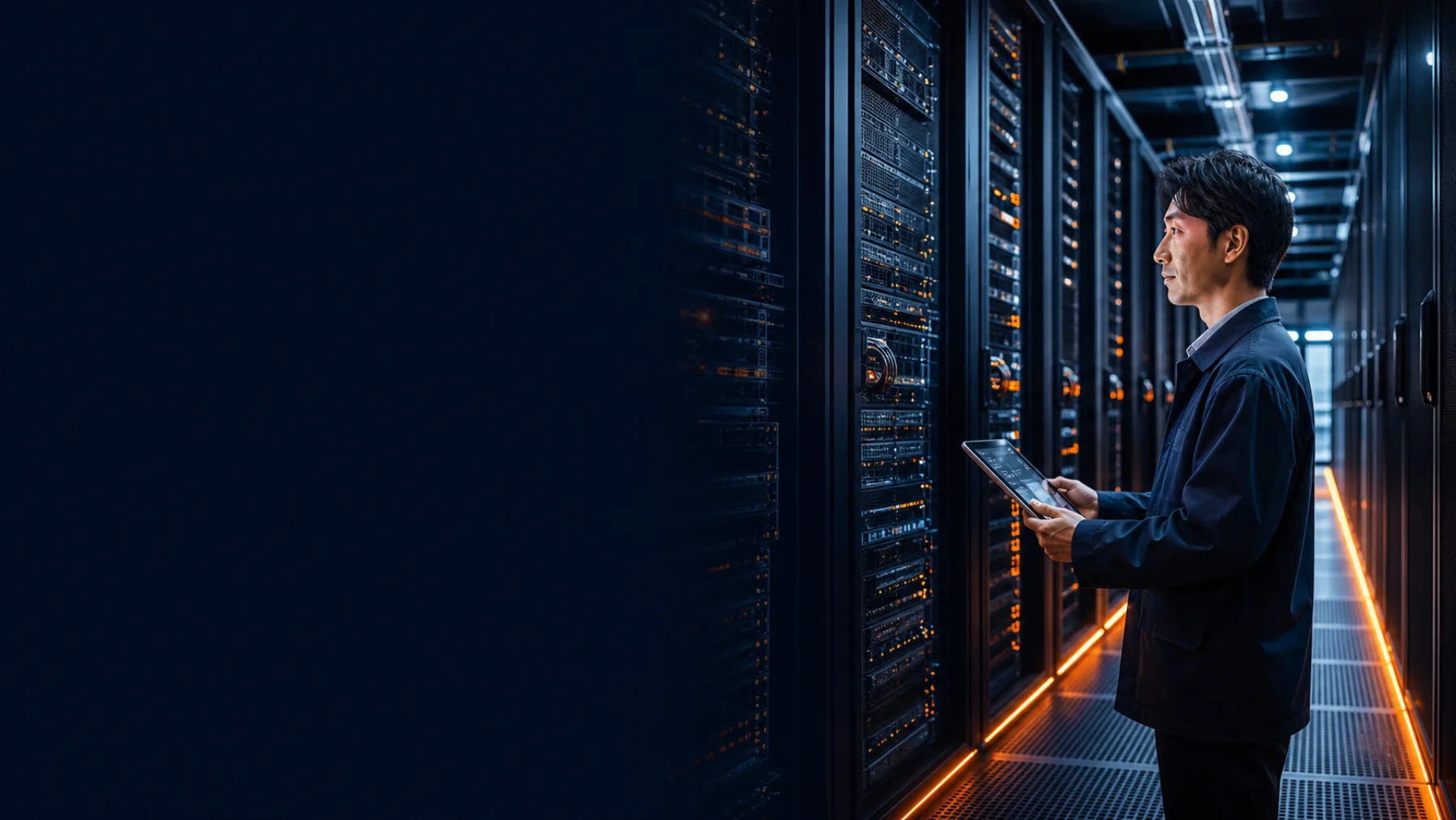 データセンターでサーバーを監視するインフラエンジニア