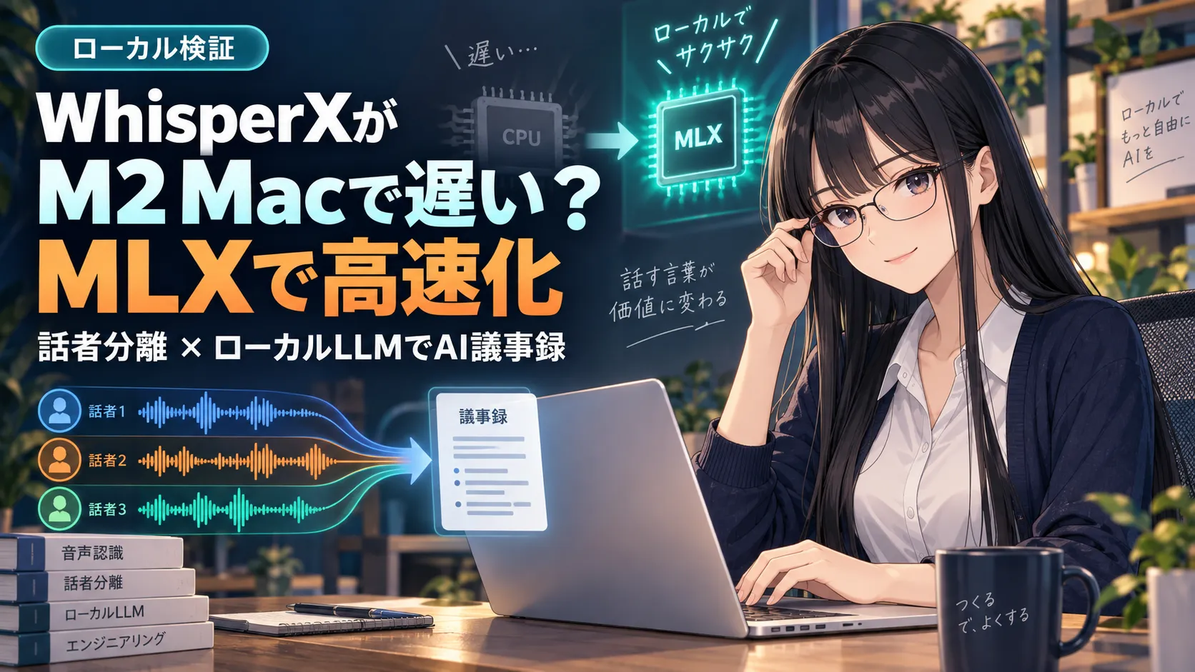 WhisperXがM2 Macで遅い？ MLX・pyannote・ローカルLLの画像